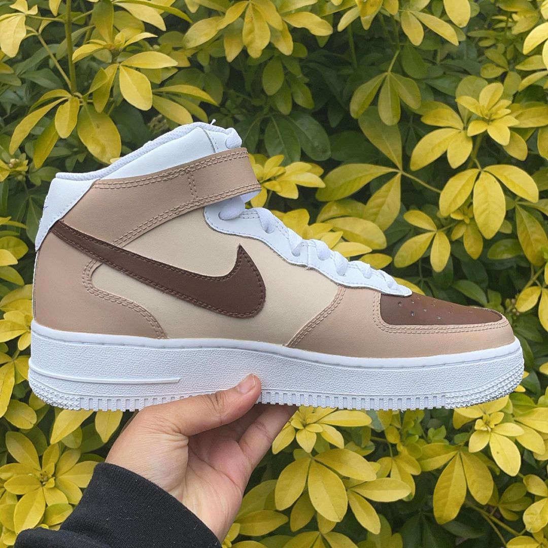 Beige Nike High Top Air Force Custom Custom Af1 Mid Tan Caramel