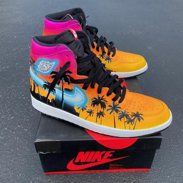 Custom Air Jordan Hand Painted Glowing Miami Palm Trees