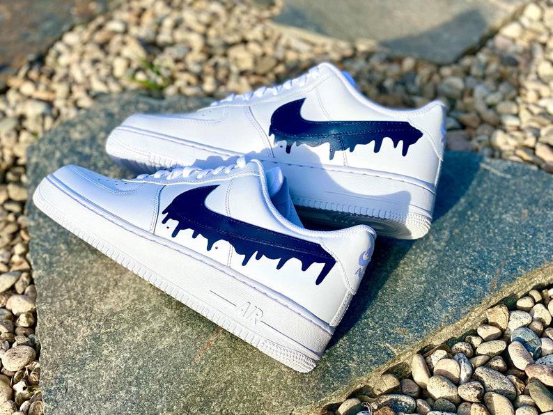 Blue Drip Paint Drip Air Force Custom Royal Blue Drip Af1 Sneakers