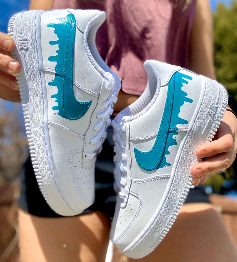 Custom Teal Green Nike Drip Air Force Ones – oicustom