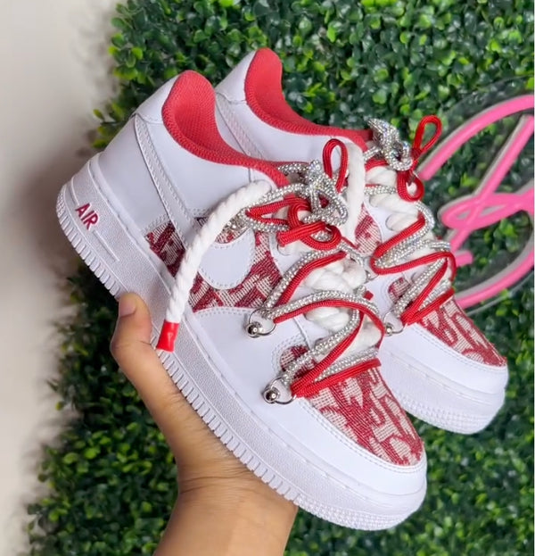 Red Hand Painted Custom Air Force 1 Sneakers-oicustom