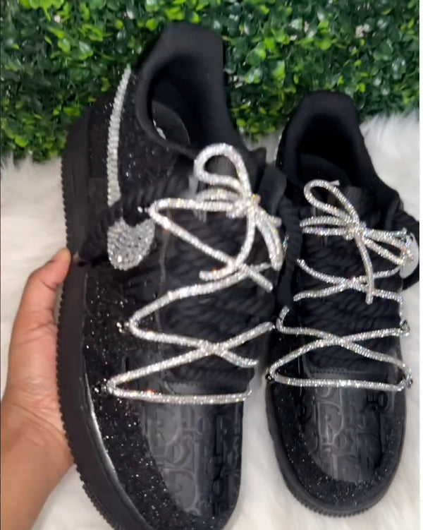 Handmade Black Rhinestone Custom Air Force 1 Sneakers-oicustom