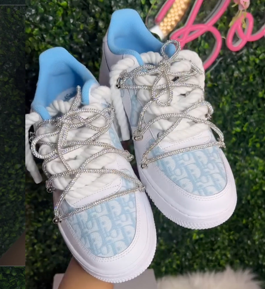 Hand Painted Baby Blue Rhinestone Custom Air Force 1