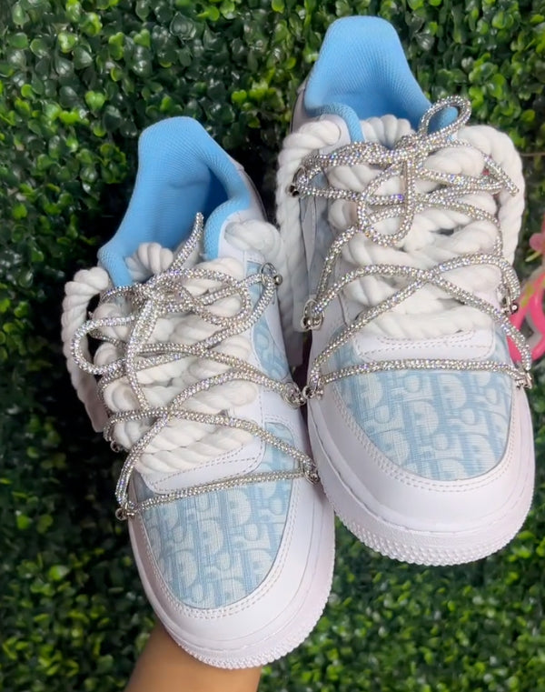 Hand Painted Baby Blue Rhinestone Custom Air Force 1-oicustom