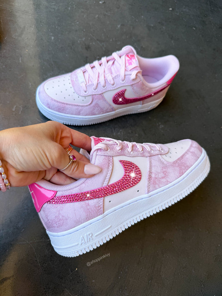 Pink Rhinestone Hand Painted Custom Air Force 1 Sneakers