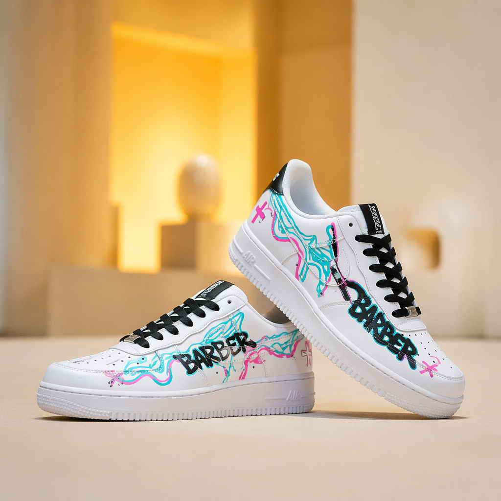Teal Pink Graffiti Hand Painted Custom Sneakers