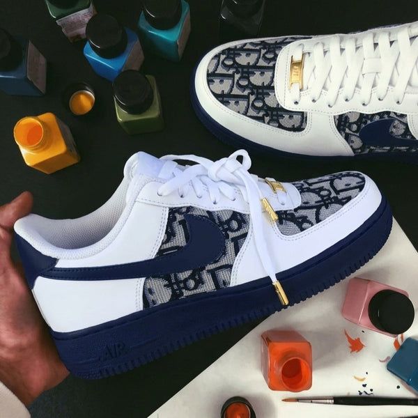 Custom AF 1s Shoes Dior Inspired Navy Blue-oicustom
