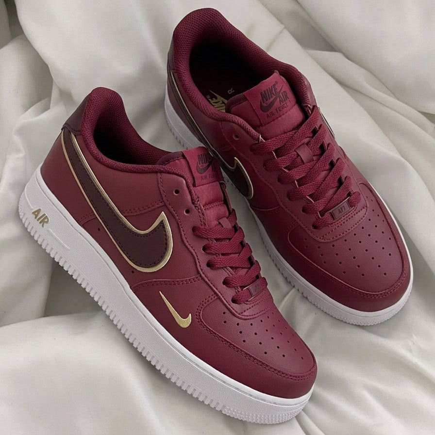 Custom AF 1s Shoes Red Gold Swoosh