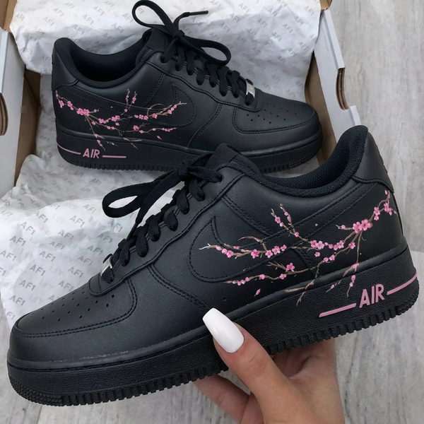 Black Pink Cherry Blossom Custom Air Force 1 Sneakers-oicustom