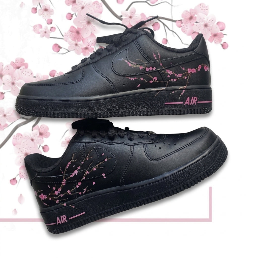 Black Pink Cherry Blossom Custom Air Force 1 Sneakers-oicustom