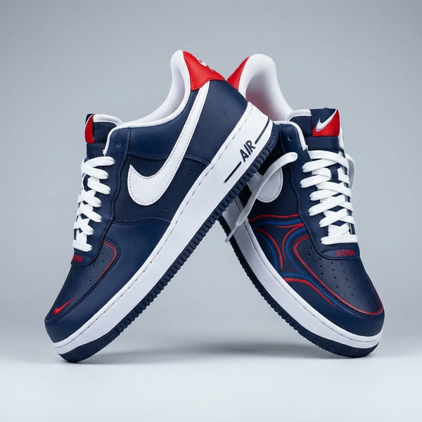 Hand Painted Navy Red Custom Air Force 1 Sneakers-oicustom