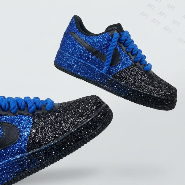 Hand Painted Blue Black Glitter Custom Air Force 1 Sneakers-oicustom