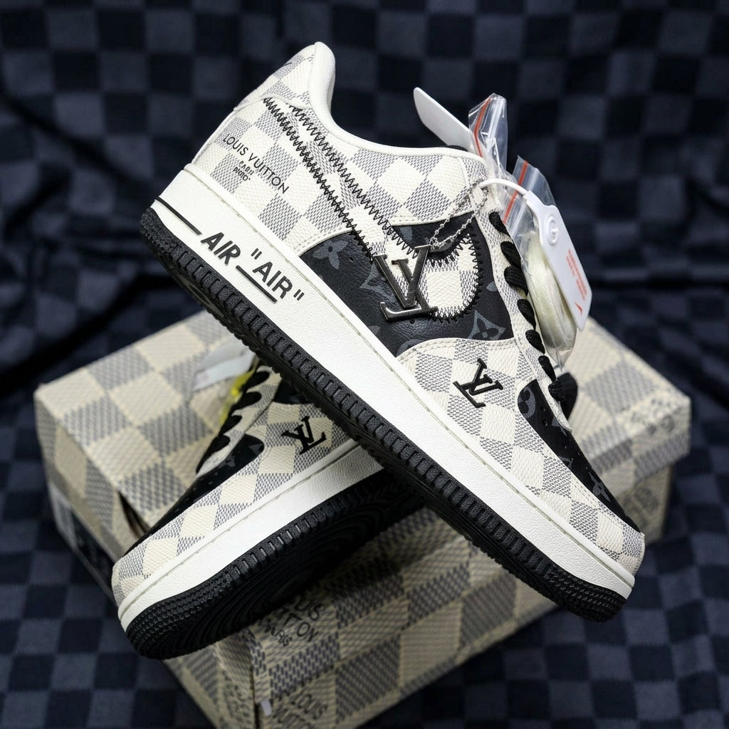 Custom Hand Painted Air Force 1 Checkered Sneakers