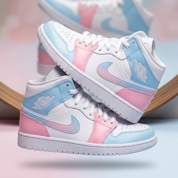 Hand Painted Pink Blue Custom Air Jordan 1 Sneakers-oicustom