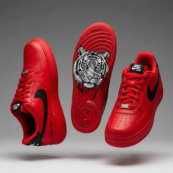 Red Black Hand Painted Tiger Custom Air Force 1 Sneakers-oicustom
