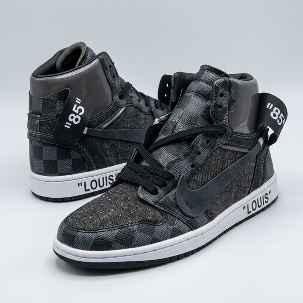 Hand Painted Black Checkerboard Custom High Top Sneakers-oicustom