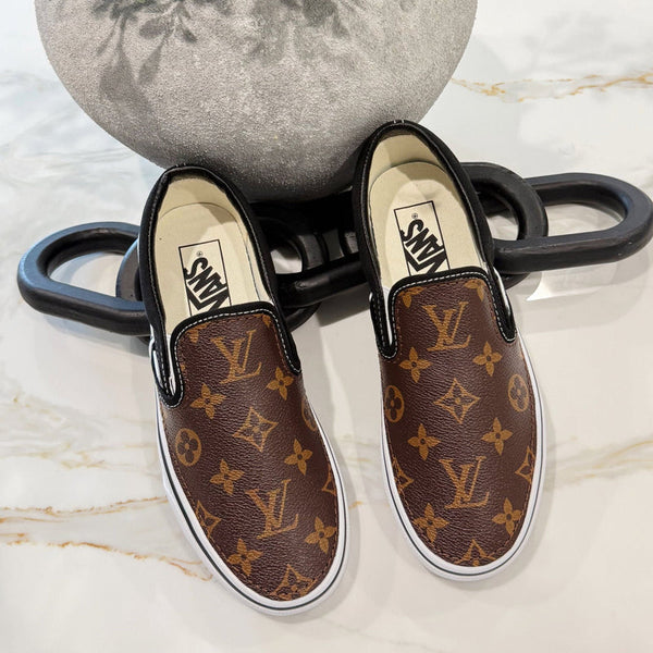 Custom Hand Painted Brown Vans Slip On Sneakers-oicustom