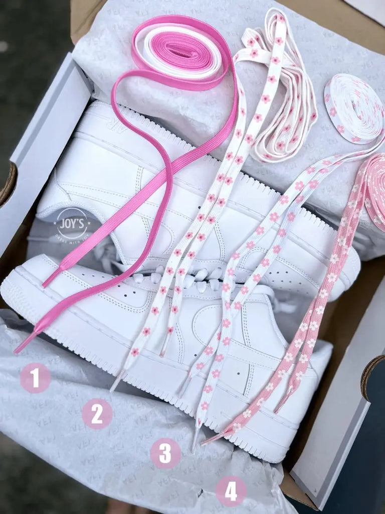 Hand Painted Sakura Cherry Blossom Pink Custom Air Force 1 Custom Sneakers with Replaceable Floral Shoelaces