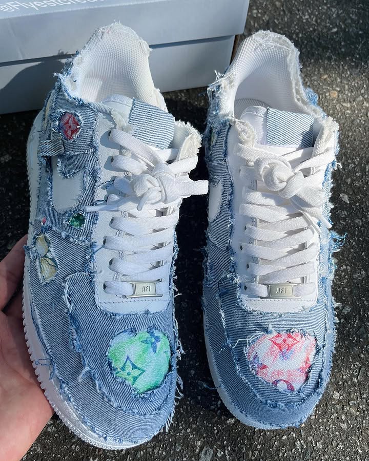 Hand Painted Distressed Denim Custom Air Force 1 Sneakers-oicustom