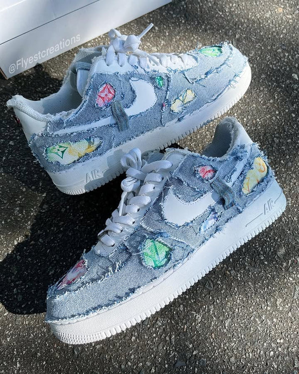 Hand Painted Distressed Denim Custom Air Force 1 Sneakers-oicustom