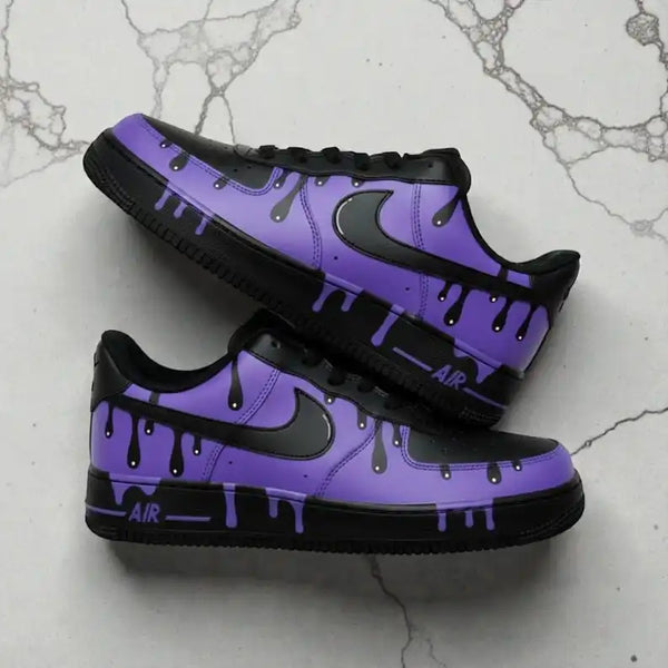 Unique Purple Black Drip Effect Custom Air Force 1 Custom Sneakers Hand-painted Trendy Street Style Unisex Casual Athletic Shoes-oicustom