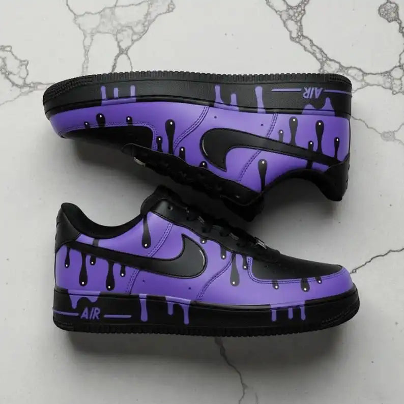 Unique Purple Black Drip Effect Custom Air Force 1 Custom Sneakers Hand-painted Trendy Street Style Unisex Casual Athletic Shoes