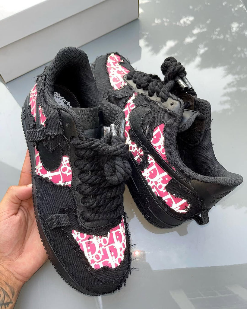 Custom Hand Painted Distressed Black Pink Air Force 1-oicustom