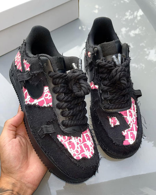 Custom Hand Painted Distressed Black Pink Air Force 1-oicustom
