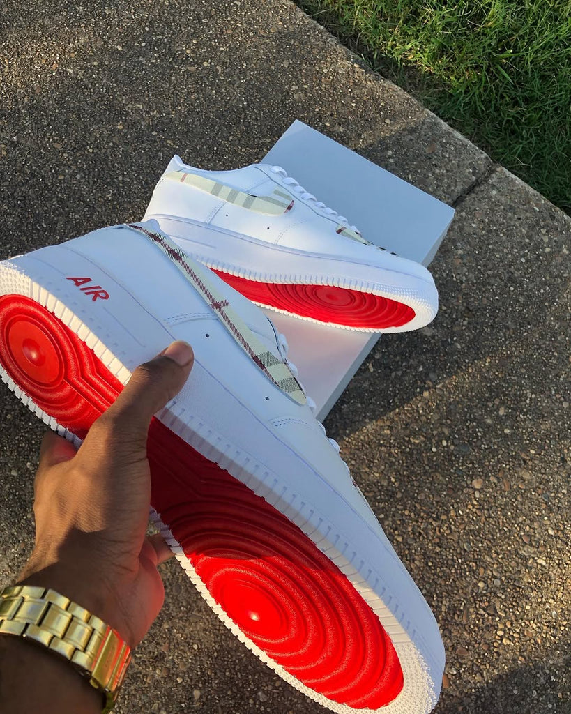 Hand Painted Plaid Custom Air Force 1 with Red Sole-oicustom