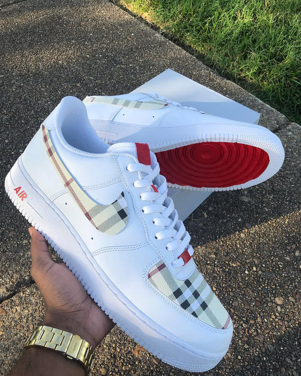Hand Painted Plaid Custom Air Force 1 with Red Sole-oicustom