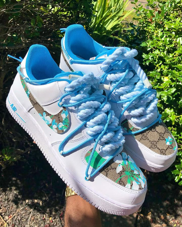 Hand Painted Blue Floral Custom Air Force 1 Sneakers-oicustom