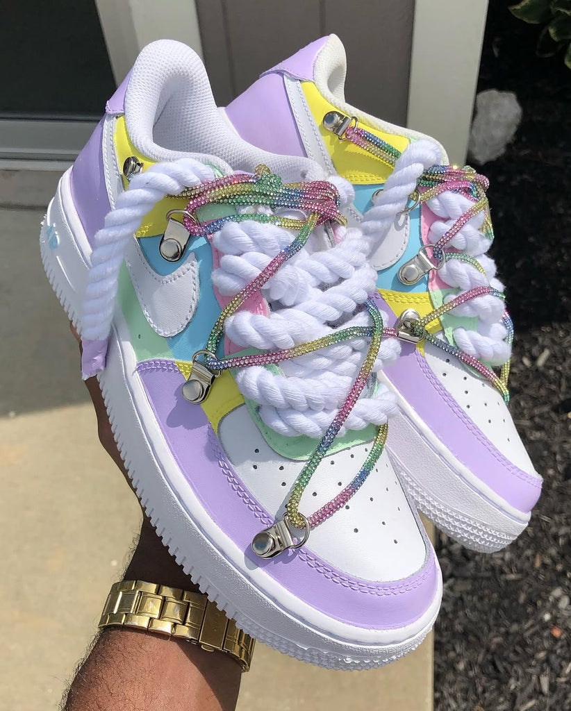 Hand Painted Pastel Custom Air Force 1 Rhinestone Sneakers-oicustom