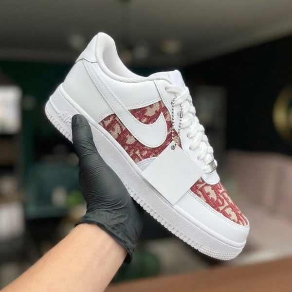Custom Air Force 1 White With Red Dior Logo Pattern-oicustom