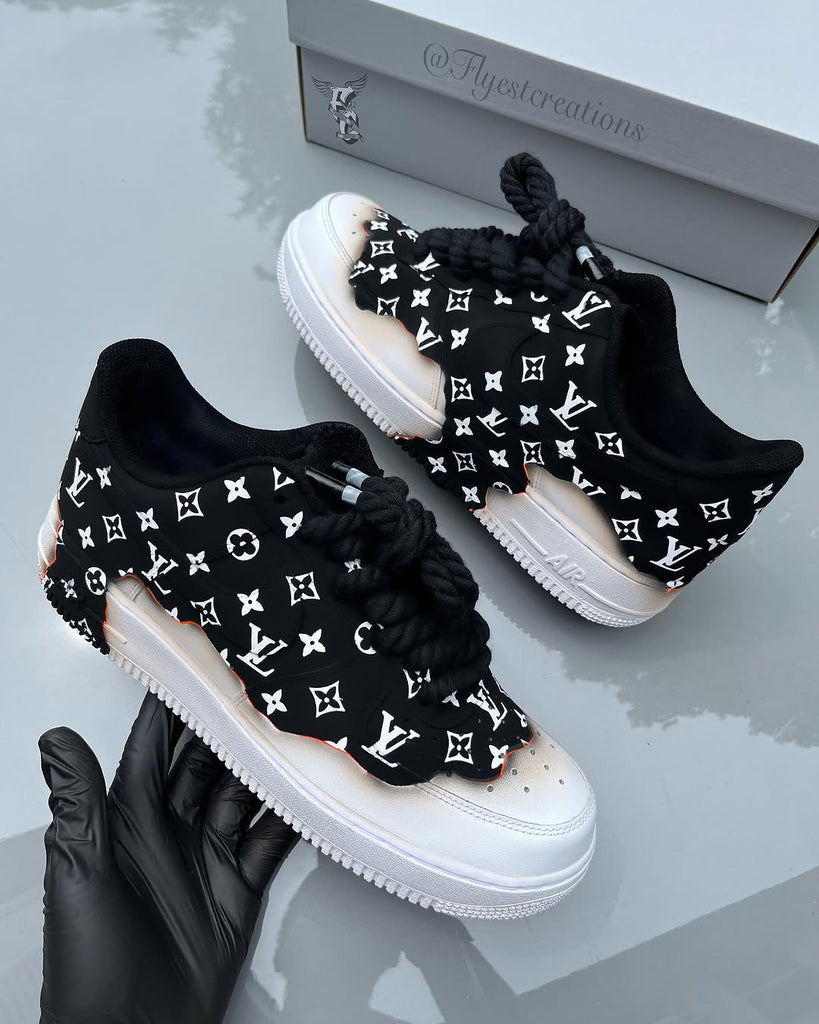Hand Painted Black Monogram Custom Air Force 1 Sneakers-oicustom