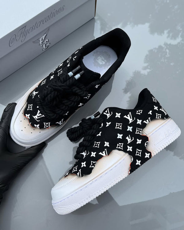 Hand Painted Black Monogram Custom Air Force 1 Sneakers-oicustom