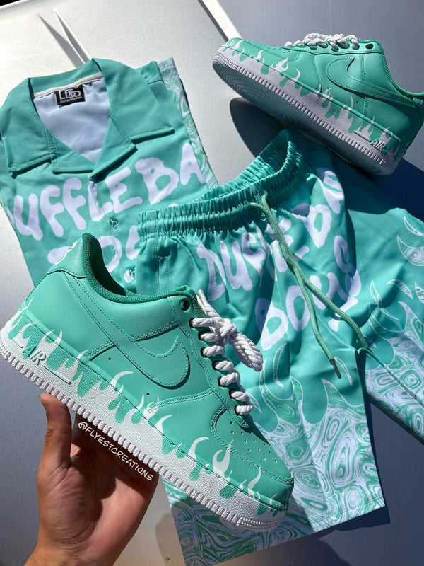 Hand Painted Mint Green Flame Custom Air Force 1 Sneakers-oicustom