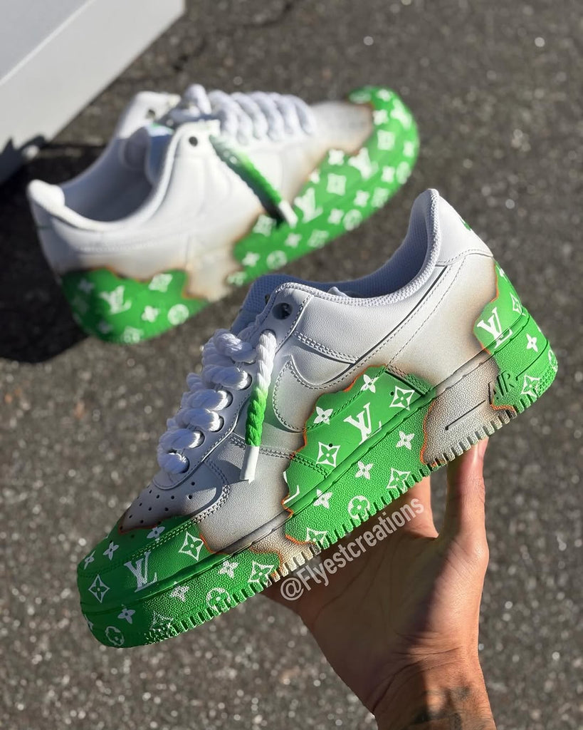 Custom Hand Painted Green Pattern Air Force 1 Sneakers-oicustom