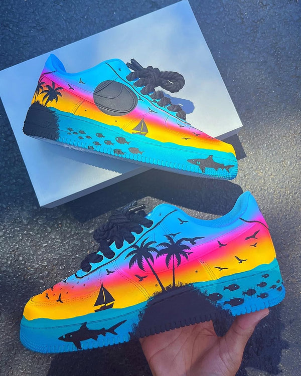 Hand Painted Beach Sunset Custom Air Force 1 Sneakers-oicustom