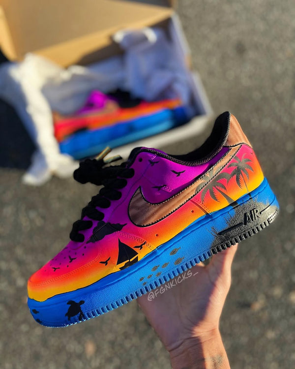 Hand Painted Sunset Beach Custom Air Force 1 Sneakers-oicustom