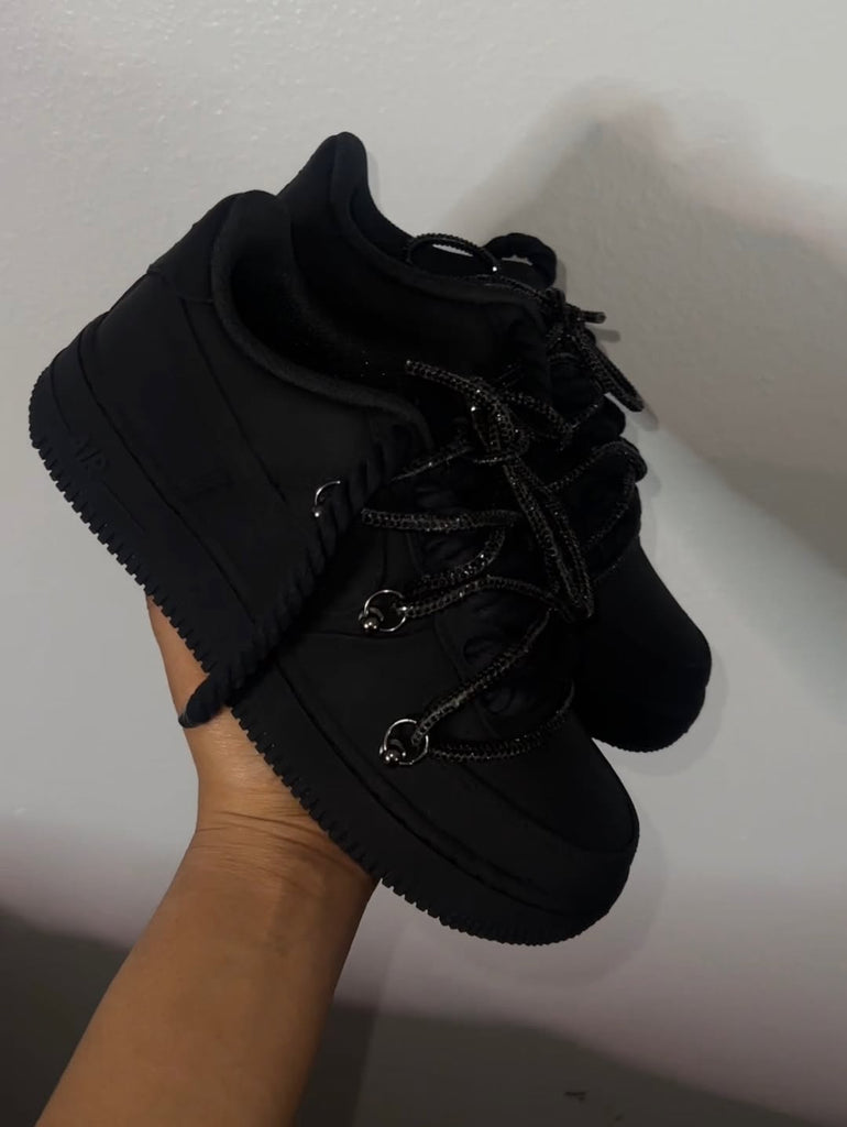 All Black Custom Air Force 1 Handmade Bling Laces Sneakers