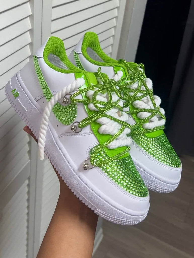 Hand Painted Lime Green Rhinestone Custom Air Force 1 Shoes