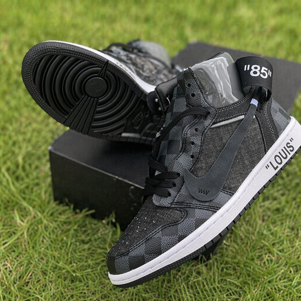 Hand Painted Black Checkered Custom High Top Sneakers-oicustom