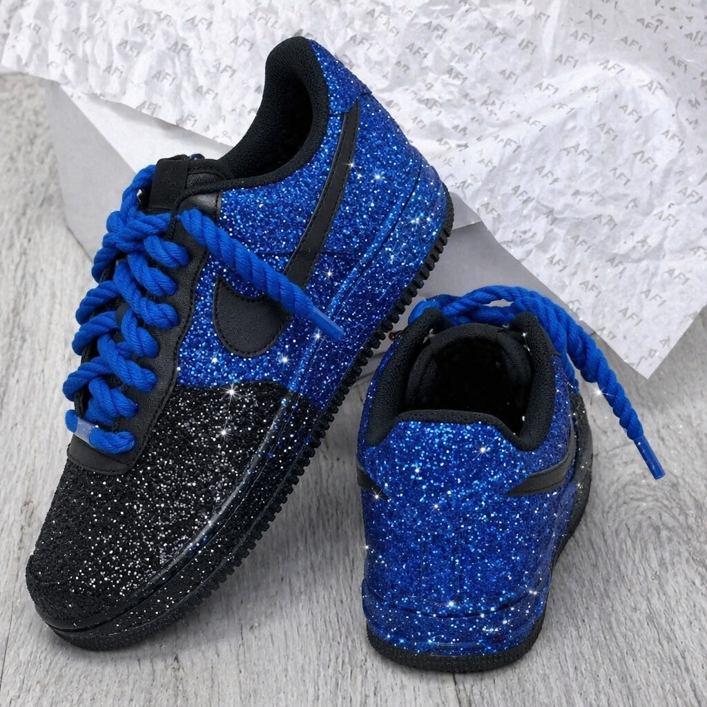 Handmade Blue Black Glitter Custom Air Force 1 Sneakers