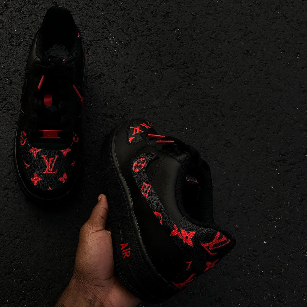 Hand Painted Black & Red Custom Air Force 1 Sneakers-oicustom