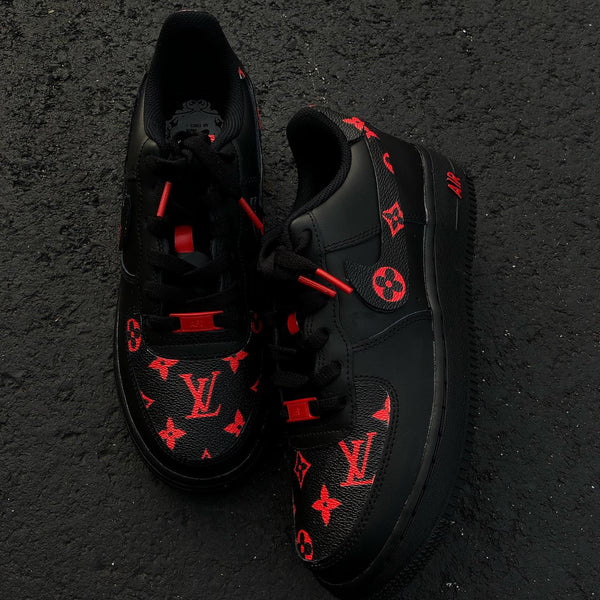 Hand Painted Black & Red Custom Air Force 1 Sneakers-oicustom