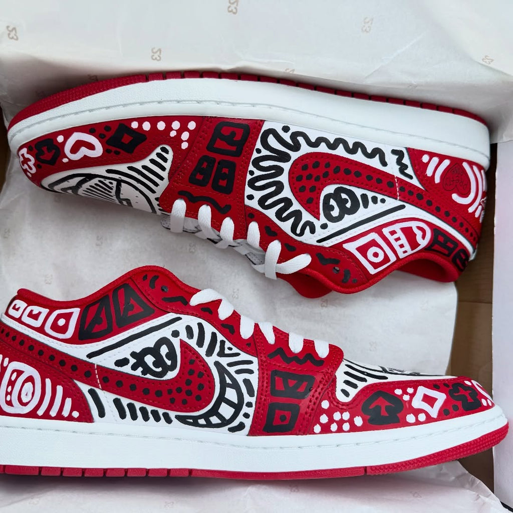 Hand Painted Red Graffiti Custom Sneakers