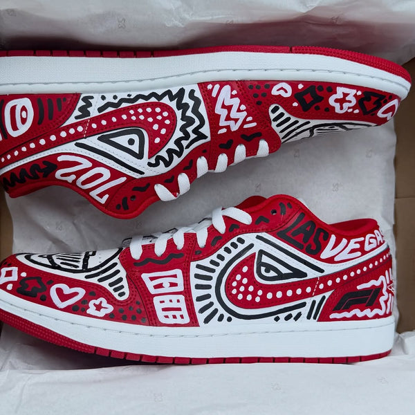 Hand Painted Red Graffiti Custom Sneakers-oicustom