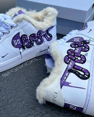 Hand Painted Purple Fleece Lined Custom Air Force 1 Sneakers-oicustom