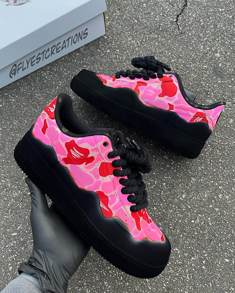 Custom Hand Painted Pink Camo Air Force 1 Sneakers