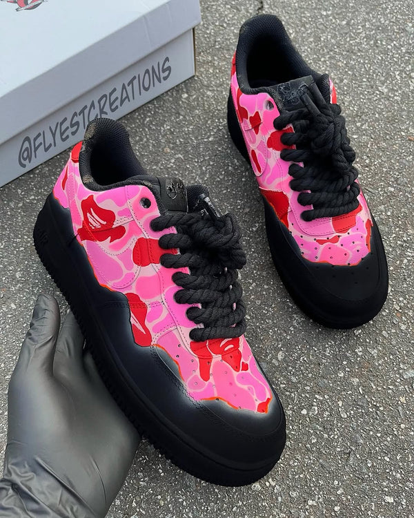 Custom Hand Painted Pink Camo Air Force 1 Sneakers-oicustom